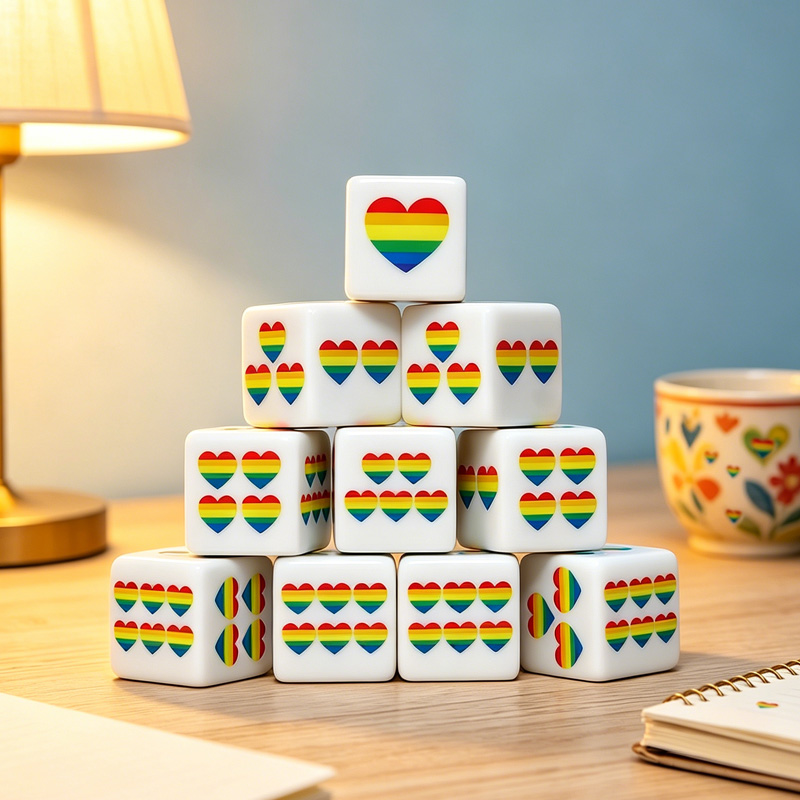 Board Game Live - CANDYPIXEL ลูกเต๋าหัวใจสีรุ้ง 12 ชิ้น D6 ลูกเต๋า