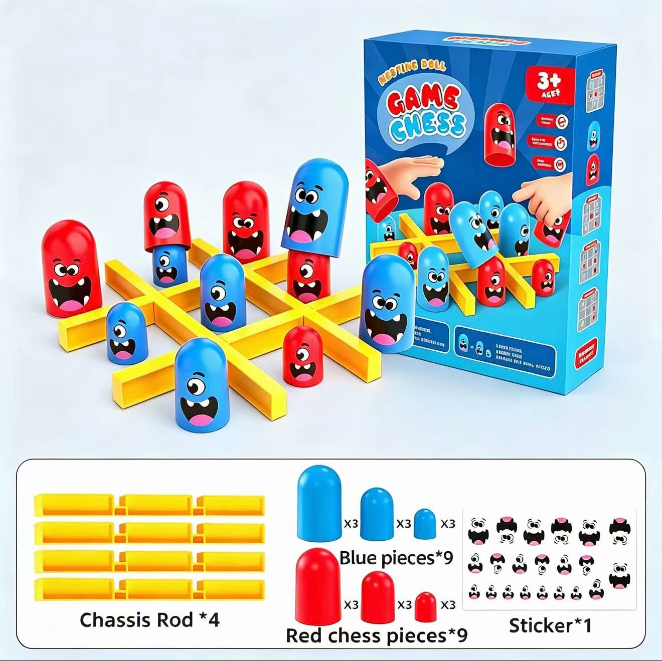 Board Game Live - เกมกระดานต่อสู้แบบคู่ ทิก-แทค-โท พร้อมถ้วยซ้อนกันได้ ขนาดพกพา ของเล่นเสริมพัฒนาการตรรกะและการคิดเชิงเหตุผลสำหรับเด็กและผู้ปกครอง
